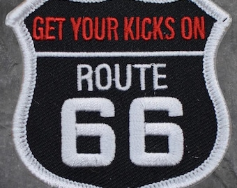 Route 66 Patch: Embroidered Shield Applique (Iron On)