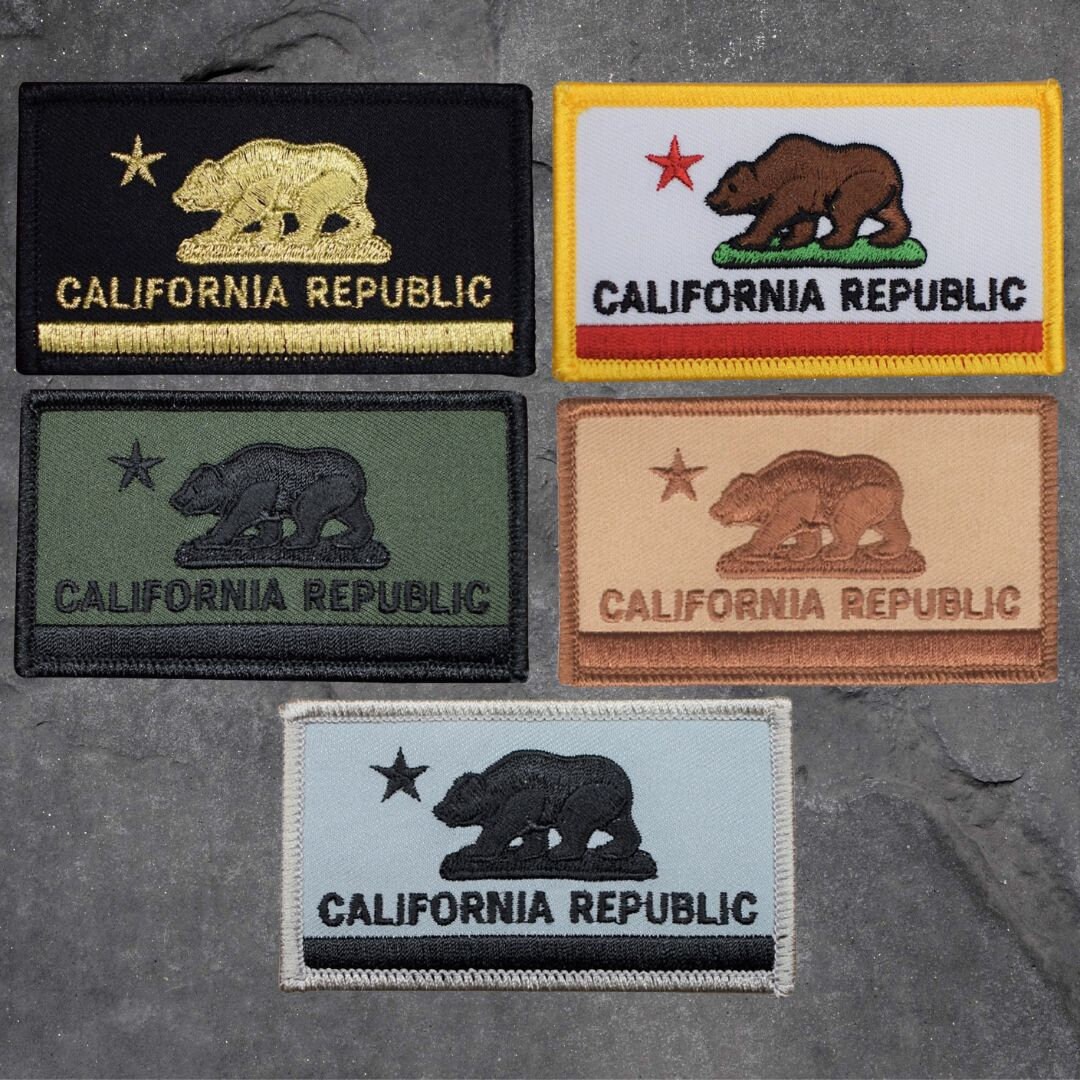 California Flag Patch Set - CA Bear, CA Republic Badge 3.25" (5-Pack, Iron on)