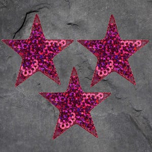 Pink Sequin Star Patch Set - 3 Pack, Fuchsia, Applique (Iron On)