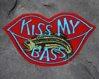 Kiss My Bass Patch - Fishing, Fisherman, Red Lips, Applique (Iron On)