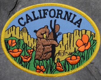 California Bear Poppy Patch - Poppies, Hiking, Nature, Applique (Iron On)
