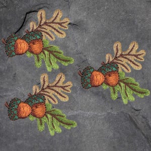 Acorn and Leaves Patch Set - 3 Pack, Nuts, Oak Tree, Fall, Applique (Iron On)