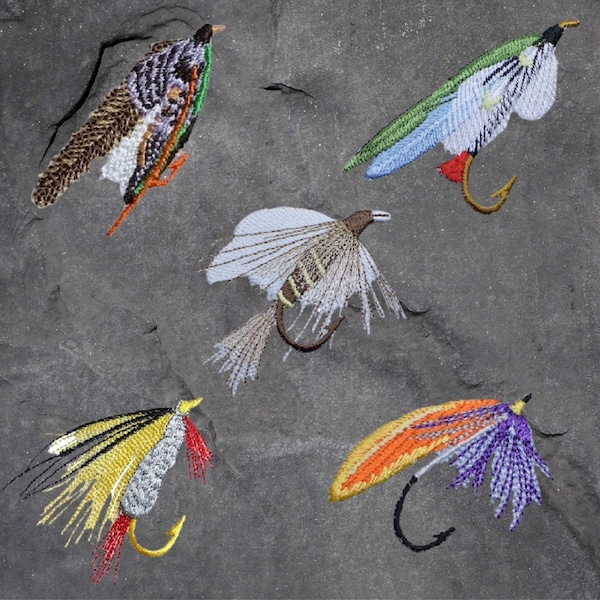 Fly Fishing Lure Patch Set - Fish, Outdoors, Nature, Hand Tied Flies (Iron On