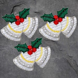 Christmas Bells Patch Set - Holly, Holiday, Applique (Iron On)