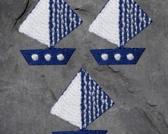 Sailboat Patch Set - 3 Pack, Sailing, Nautical, Ocean, Applique (Iron On)