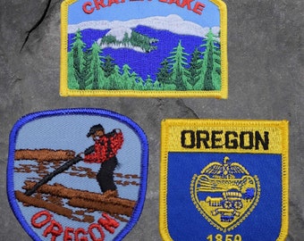 Oregon State Aufnäher Set - Crater Lake, Oregon Abzeichen, Logger Holzfäller (aufbügeln)