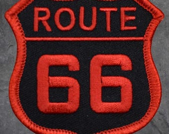 Route 66 Patch - Red and Black RT 66 Badge, Biker, Motorcycle (Iron On)