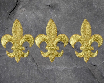 Fleur De Lis Patch Set - 3 Pack, Medium Gold, French, Applique (Iron On)