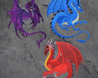 Fantasy Dragon Patch Set - Power, Luck, Strength, Applique (Iron On)