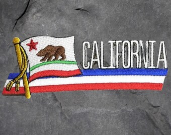 California Patch - Grizzly Bear, CA Flag, Applique (Iron On)
