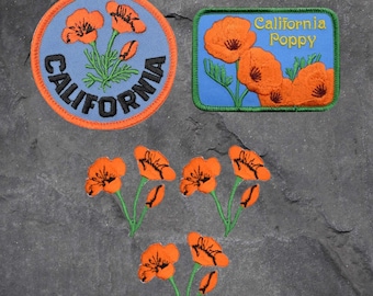 California Poppy Patch Set - Flower, Bloom, CA Badge (Iron On) 3 Pack