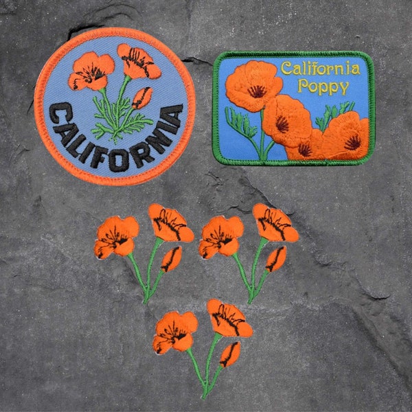 California Poppy Patch Set - Flower, Bloom, CA Badge (Iron On) 3 Pack