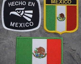 Mexico Patch Set - Hecho En Mexico, Mexican Flag, Eagle Badge, Baja CA(Iron On)
