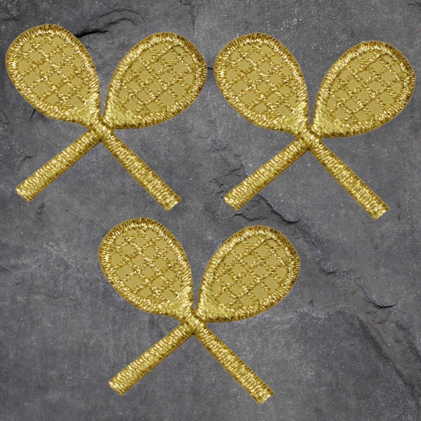 Tennisschläger Aufnäher Set - 3er Pack, Gold, Sport Abzeichen, Applikation (aufbügeln)