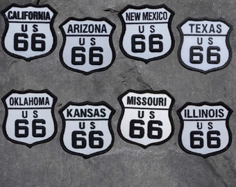 Route 66 State Patch Set - Highway, Drive, USA, Open Road 2.5&quot; (Iron On)