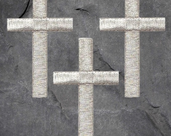 Silver Cross Patch Set - Christian, Jesus, Catholic, Religious, Applique (Iron On)