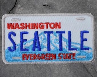 Seattle Washington License Plate Patch - Embroidered Evergreen State (Iron On)