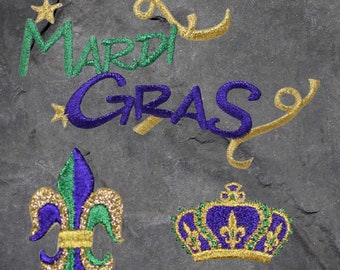 Mardi Gras Patch Set - Crown, New Orleans, NOLA, Fleur de Lis, Applique (Iron On)