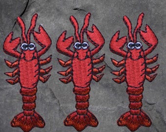 Juego de parches de langosta: paquete de 3, cangrejo de río, mariscos, crustáceos, apliques (para planchar)