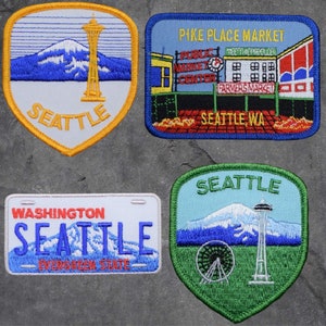 Seattle Patch Set - Pike Place Market, Mount Rainier, The Needle Badge(Iron On)
