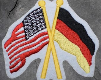 Germany & USA Flags Patch -  United States of America, Deutschland, Applique (Iron On)