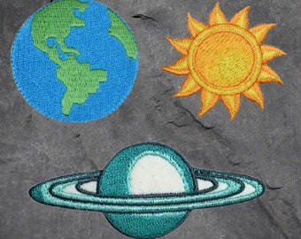 Planets & Star Patch Set - Earth, Sun, Saturn, Space, Applique (Iron On)