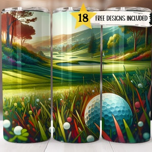 Golf Tumbler Wrap 20oz Skinny Tumblerwrap Golf Tumblers Sublimeringsdesigner Present till golfare PNG-fil Golfälskare Digital Nedladdningsmall