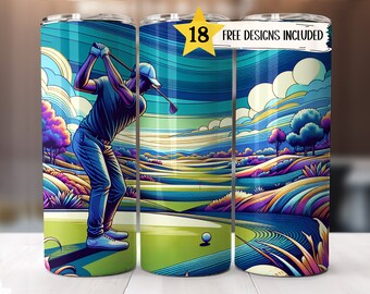 Golf Becher Wrap 20 Unzen Skinny Tumblerwrap Golfbecher Sublimation Designs Geschenk für Golfer PNG Mens Golf Lover Digital Download Vorlage