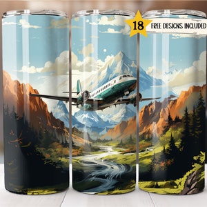 Airplane 20 oz Skinny Tumbler Wrap Aviator Tumbler Sublimation Designs Straight PNG File Digital Download Template Aeroplane Tumbler