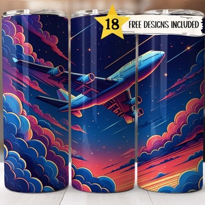Airplane 20 oz Skinny Tumbler Wrap Aviator Tumbler Sublimation Designs Straight PNG File Digital Download Template Aeroplane Tumbler Airline