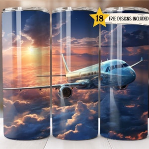 Airplane 20 oz Skinny Tumbler Wrap Aviator Tumbler Sublimation Designs Straight PNG File Digital Download Template Aeroplane Tumbler