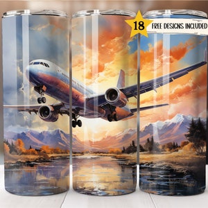 Airplane 20 oz Skinny Tumbler Wrap Aviator Tumbler Sublimation Designs Straight PNG File Digital Download Template Aeroplane Tumbler
