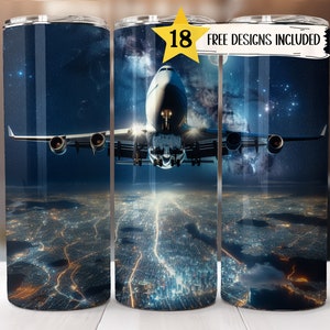 Airplane 20 oz Skinny Tumbler Wrap Aviator Tumbler Sublimation Designs Straight PNG File Digital Download Template Aeroplane Tumbler Airline