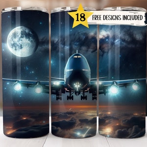 Airplane 20 oz Skinny Tumbler Wrap Aviator Tumbler Sublimation Designs Straight PNG File Digital Download Template Aeroplane Tumbler Airline
