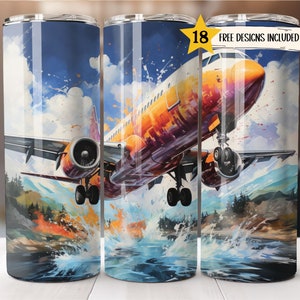 Airplane 20 oz Skinny Tumbler Wrap Aviator Tumbler Sublimation Designs Straight PNG File Digital Download Template Aeroplane Tumbler