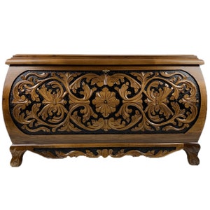Large Chest with Lid in Walnut &quot;Sultan VI&quot; - Ottoman Wooden Chest Hand Carved - Storage Chest with Key - Wedding Gift