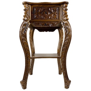 &quot;Dilber&quot; walnut console table - Console with drawer - Hand-carved wooden console - Carved console - Wooden dresser
