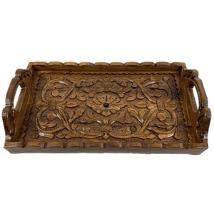 Serving tray wood walnut &quot;Hürrem I&quot; - hand-carved tray with handle - also ideal as a decoration or wedding tray