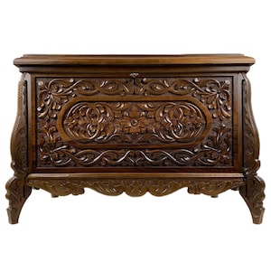 Large Sultan II Walnut Covered Chest - Ottoman Wooden Chest Hand Carved - Storage Chest with Key - Wedding Gift