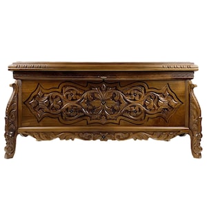 Large Sultan IV Walnut Covered Chest - Ottoman Wooden Chest Hand Carved - Storage Chest with Key - Wedding Gift