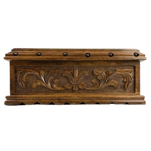 Large walnut jewelry box "Divan IV" - hand-carved treasure chest with secret lock - exclusive treasure chest