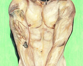 Naked Muscle Guy High Quality Print