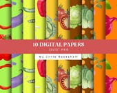 Vegetable Seamless Digital Patterns, Set of 10, 12x12 Inch, Instant Download Digital Paper - SP40