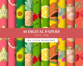 Fruits Seamless Digital Patterns, Set of 10, 12x12 Inch, Instant Download Digital Paper - SP39