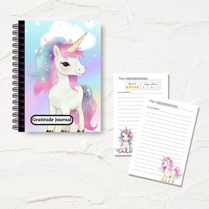 Unicorn Gratitude Journal for Kids - Cuaderno de diario de descarga instantánea, perfecto para que los niños expresen gratitud y atención plena - GJ01