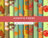 Autumn Seamless Digital Patterns, Set of 10, 12x12 Inch, Fall Instant Download Digital Paper - SP32