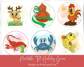 Gra Bau Cua Tom Ca do druku: Rodzinna zabawa z okazji Nowego Roku Księżycowego (pobieranie cyfrowe)