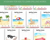 Beach Word Puzzle for Kids - Cut and Arrange Activity - SW08