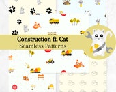 Construction Cat Seamless Pattern: Digital Paper Set (Digital Download)
