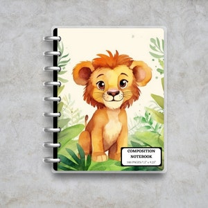 Cuaderno de composición de leones - DESCARGA INSTANTE Páginas forradas con fechas, Blanco y negro clásico, Perfecto para tomar notas y escribir en un diario - CB08